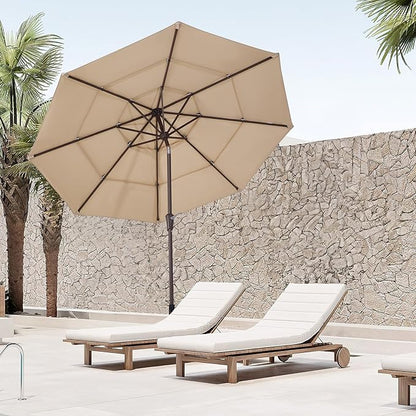 JEAREY 9FT 3 Tier Patio Umbrella Outdoor Market Umbrella Table Umbrellas with 8 Ribs 1.5 Pole Push Button Tilt and Crank UV Protection for Garden,Beige