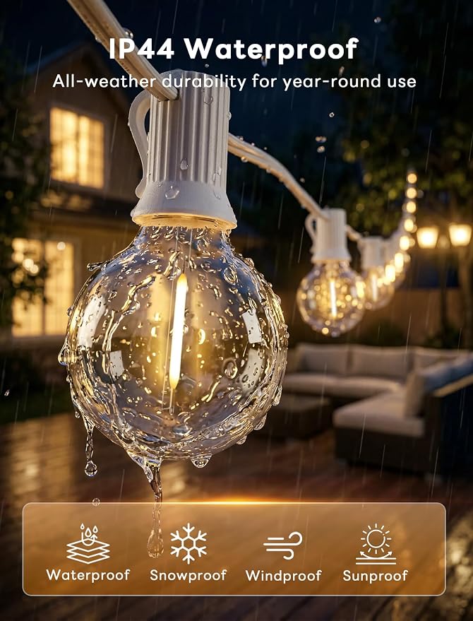 Abeja LED Outdoor String Lights, 50FT G40 Patio String Lights with 52 Dimmable Shatterproof Bulbs, Waterproof Backyard Outdoor Hanging Lights for Backyard, Bistro, Porch, Deck Decor