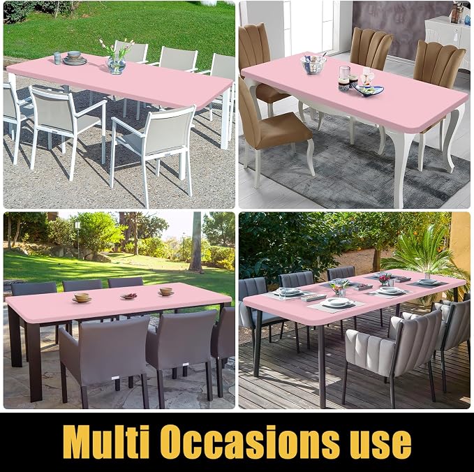 Smiry Rectangle Picnic Table Cloth, Waterproof Elastic Fitted Tablecloths for 8 Foot Tables, Washable Polyester Table Cover for Camping, Valentine's Day and Outdoor (Pink, 30"x96")