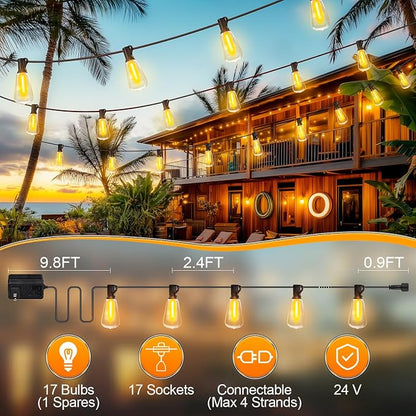MGVIH Outdoor String Led Patio Lights - 50Ft 15M Outside Waterproof Light ST38 Shatterproof Bulb Connectable Hanging Outdoor Electric Lighting for Backyard Yard Gazebo Porch Party