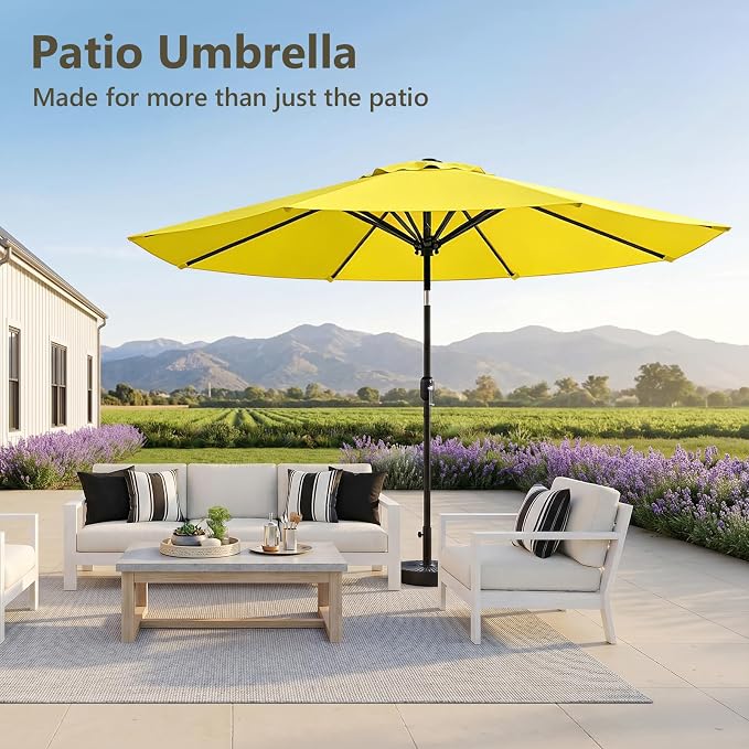 9FT Patio Umbrella,Outdoor Table Umbrella with Push Button Tilt & Crank,Pool Umbrella with Fade-Resistant Canopy, Heavy-Duty Steel Frame, Vented Top, for Deck, Backyard & Market