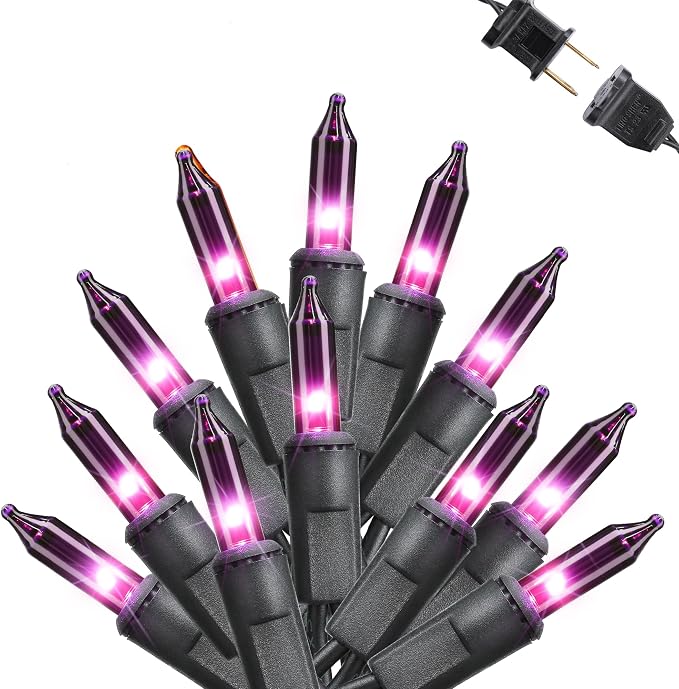 Toodour Purple Halloween Lights, 12.5ft 50 Count Incandescent String Lights | UL Certified Connectable Mini Bulbs Purple Lights for Home, Garden, Porch, Yard, Patio, Party, Indoor Halloween Decoration