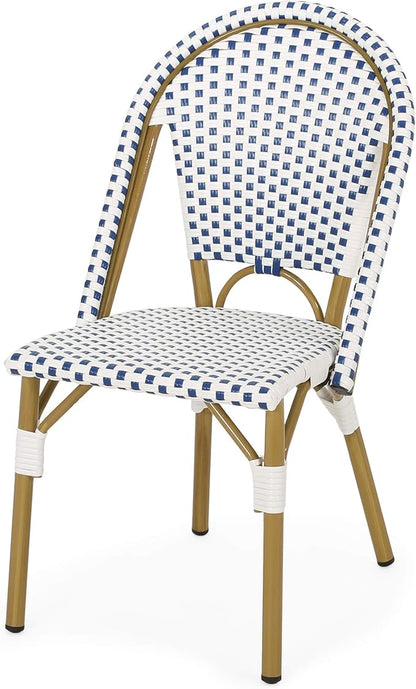 Christopher Knight Home Philomena Outdoor French Bistro Chair (Set of 2), Blue + White + Bamboo Print Finish