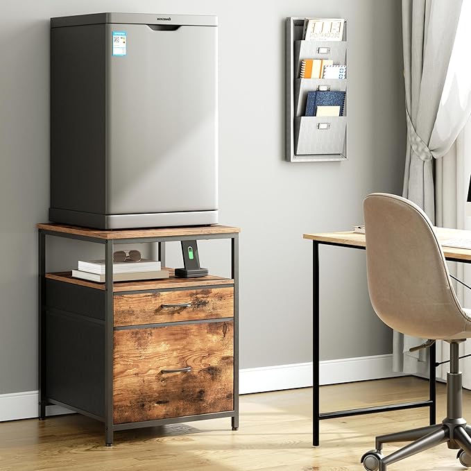 Herture Mini Fridge Stand with 3 Storage, Mini Fridge Cabinet, Beverage Fridge Table, Heavy Duty 21.3" L* 22.7" W Tabletop, for Dorm, Apartment,Office, Bedroom Rustic Brown HB01BXN