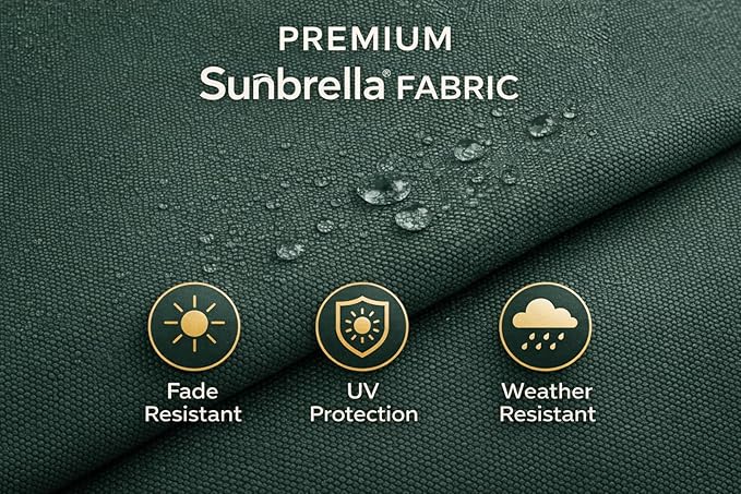 Treasure Garden 7.5ft Patio Umbrella – Outdoor Market Umbrella – Push Button Tilt – White Aluminum Frame (Sunbrella, Forest Green)