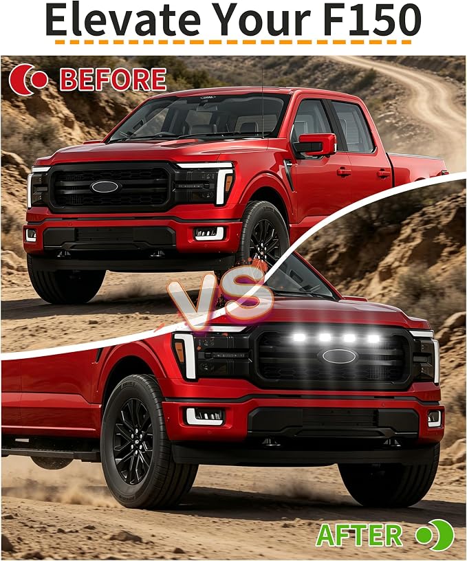 LED Grill Lights for Ford F150 2024-2026 Accessories Lariat Only, White | Direct-Snap F150 Front Grille Marker Lights, OEM-Style Fit, IP68 Waterproof, Raptor-Style Front-End Upgrade, Off-Road Ready