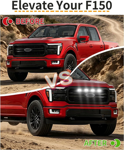 LED Grill Lights for Ford F150 2024-2026 Accessories Lariat Only, White | Direct-Snap F150 Front Grille Marker Lights, OEM-Style Fit, IP68 Waterproof, Raptor-Style Front-End Upgrade, Off-Road Ready