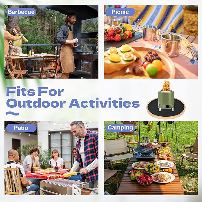2 Pcs Tabletop Fire Pit Mat Set 10" Heat Resistant Mats Round Wooden Bamboo Tray with Fireproof Pad for Indoor Outdoor Winter Stoves to Protect Countertop and Table (12inch)