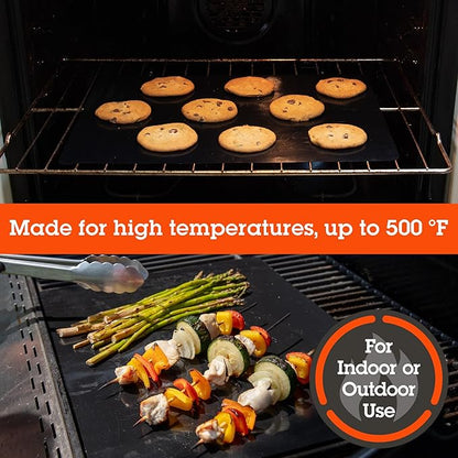 Grilling Sheet 2 Pack (13.25"x18") - Heavy Duty 100% Non-Stick Reusable BBQ Grilling Mat & Pan Liner - For Outdoor Barbecue Grill & Indoor Oven - Heat Safe up to 500° F - Grilling Gift for Fathers Day