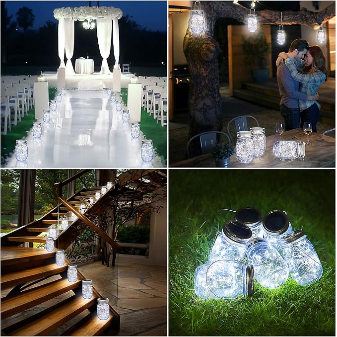 Mason Jar Solar Lights -30 LED, 6 Pack Hanging Lantern, Cool White | Waterproof, Solar Powered Fairy Lights for Indoor Outdoor Garden Patio Pathway Backyard Decor