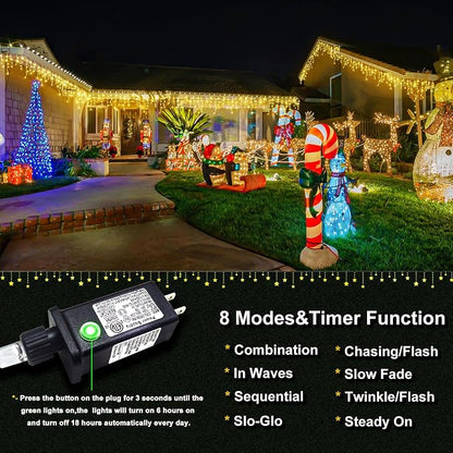 Icicle Lights for Outside 66FT 640 LED Warm White Christmas Lights Outdoor | Conenectable Icicle Christmas Lights Plug in 8 Modes with 120 Drops for House Indoor Holiday Wedding Decoration