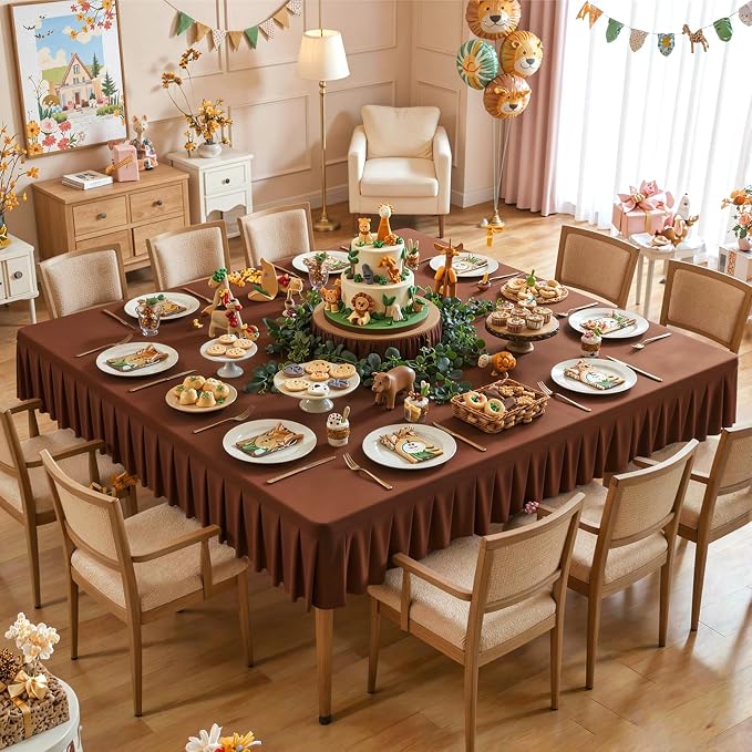 PARTISKY Brown Spandex Square Tablecloths 60x60 Inch, 2 Pack Wrinkle Free Fitted Card Table Cloth Stretch Square Table Cover for Kitchen Dinner, Holiday Party, Wedding Banquet, Display Trade Show
