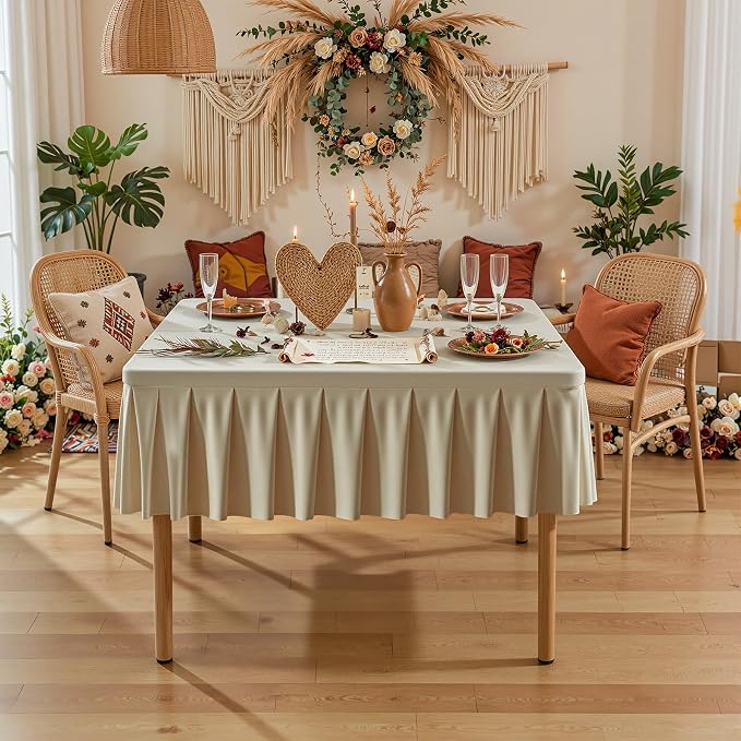 PARTISKY Natural Spandex Square Tablecloths 48x48 Inch, 2 Pack Wrinkle Free Fitted Card Table Cloth Stretch Square Table Cover for Kitchen Dinner, Holiday Party, Wedding Banquet, Display Trade Show