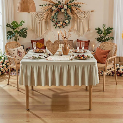 PARTISKY Natural Spandex Square Tablecloths 48x48 Inch, 2 Pack Wrinkle Free Fitted Card Table Cloth Stretch Square Table Cover for Kitchen Dinner, Holiday Party, Wedding Banquet, Display Trade Show