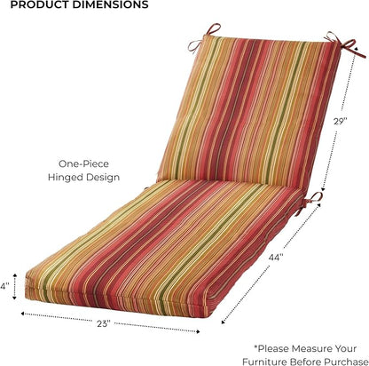 Modern Outdoor Chaise Lounge Cushion with Ties – Durable Polyester Fabric, Channel-Filled Polyfiber Insert, Removable Zippered Cover, Kinnabari Stripe