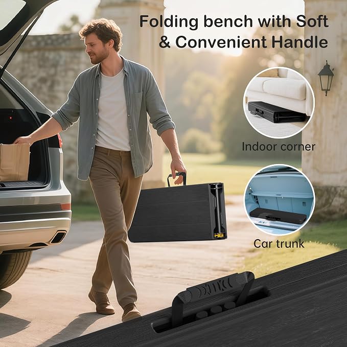 VSOAEIL 6 Foot Folding Bench 2 Pack, Foldable Plastic Bench Indoor Outdoor | 6 Feet Portable Bench Seating with Handle and HDPE Tabletop - Party, Dining, Picnic, Camping, Sports, Temporary Events, Black