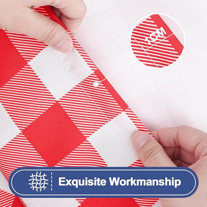 Smiry Picnic Table Cover with Bench Covers, Waterproof Elastic Fitted Tablecloths for 5 Foot Rectangle Tables, Washable Buffalo Plaid Tablecloth for Camping, Outdoor (Red & White, 30"x60")