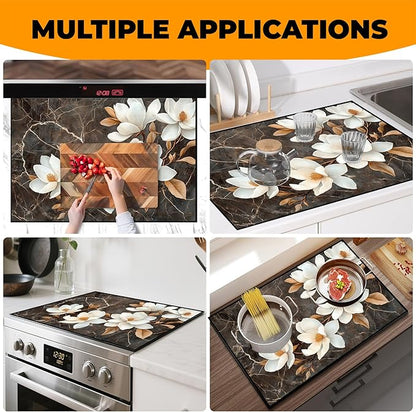 Heat-Resistant Glass Stove Top Cover with Anti-Slip Rubber Coating – Electric Stove Protector, Scratch-Resistant, Counter Space Decor Mat (Magnolia, 28.5"L x 20.5"W)