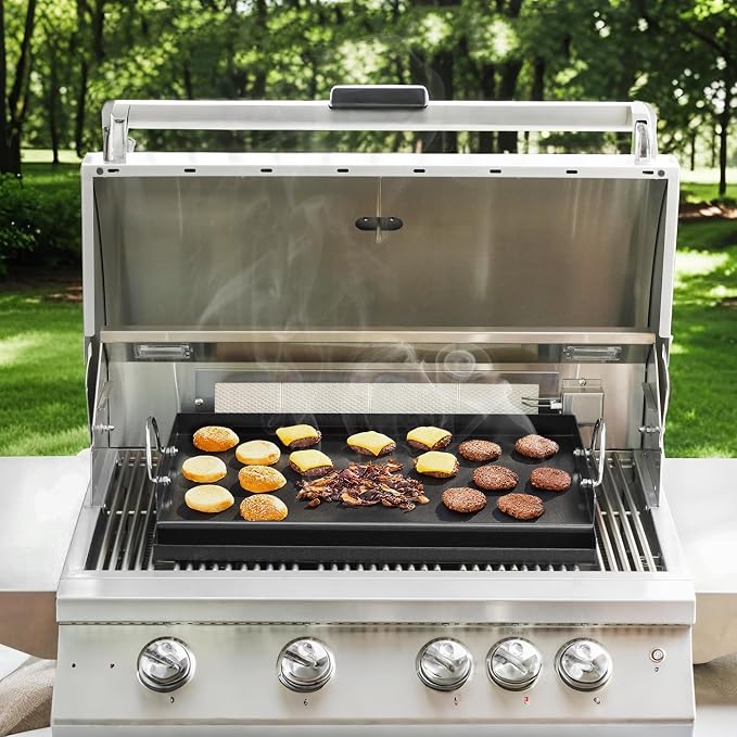 onlyfire Universal BBQ Griddle with Handles for Most Grills, 18" x 12.5" | Ceramic Coated Non-stick Flat Top Griddle for Outdoor Cooking
