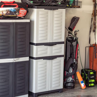 Sunnydaze 57" H Resin Garage Storage Cabinet - Garage Cabinet with 2 Adjustable Shelves - Freestanding Utility Storage for Laundry Room, Office, Basement - Gray