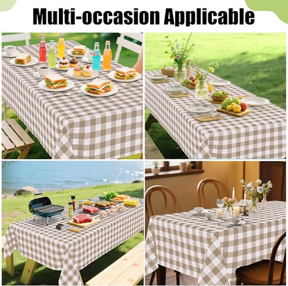Smiry Picnic Table Cloth, Vinyl Tablecloths with Flannel Backing, 54"x120" | Waterproof Rectangle Table Cloth, Wipeable Buffalo Plaid Table Cover for Indoor and Outdoor (Khaki & White)