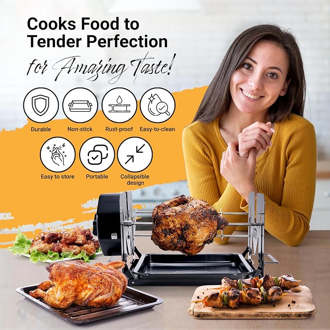 ROTO-Q 360 Cordless Universal Rotisserie Kit for Grills Ovens and Smokers - Non-Electric Wind-up Spit Roaster, Gas or Charcoal BBQ - Compatible with Kamado Joe Green Egg Kettle (Black) | Cordless wind-up rotisserie works with grills, ovens and smokers ...
