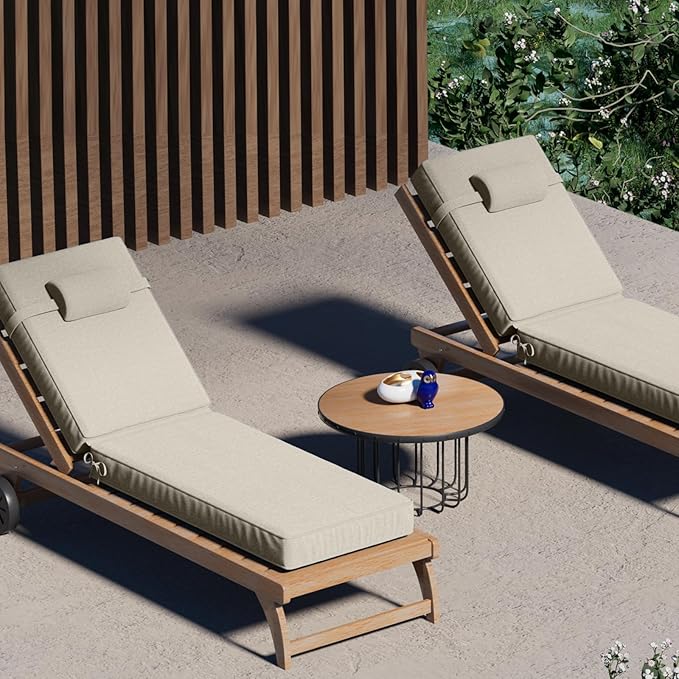 72 x 21 x 4 Inch Olefin Chaise Lounge Cushions, Lounge Chair Cushions with Headrest for Outdoor Furniture - Weather and Fade Resistant Patio Replacement Furniture Lounge Chair Cushion Set of 4