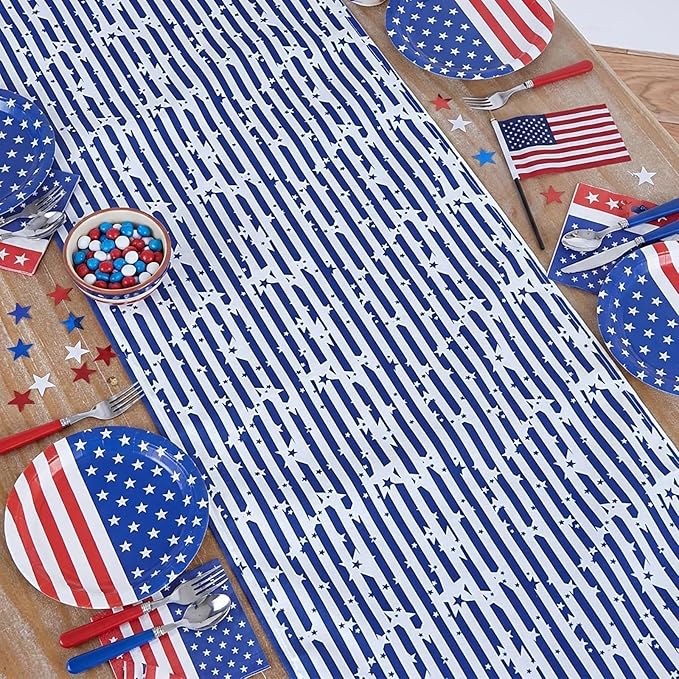 Patriotic Table Runner Independence Day Table Centerpieces Blue White Star Print American Flag Runner for 4th of July Memorial Day, Veterans Day, Independence Day Table Top Kitchen Decorations