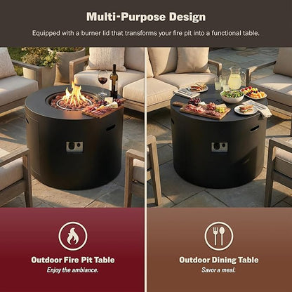 Mazatzal 32 Inch Propane Fire Pit Table, 50,000 BTU Round Gas Firepit with Lid & Cover, Alloy Steel Outdoor Fire Table for Patio, Backyard, Deck, Black