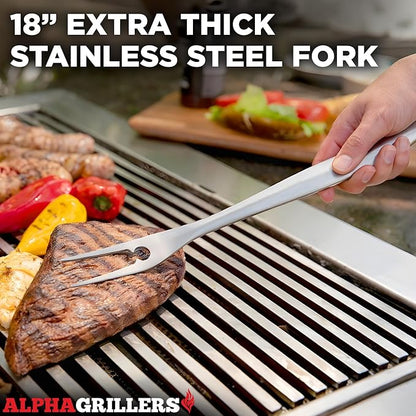 Alpha Grillers Grilling Accessories - BBQ Accessories Grill Set with Spatula, Fork, Brush & Tongs - Outdoor Barbecue Utensils Fathers Day Gift for Dad Husband Men Him Boyfriend