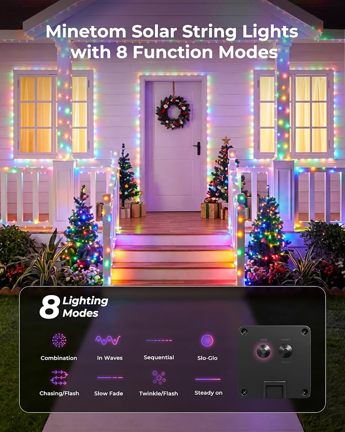 Solar String Lights for Outside, 33Ft 100 LED Solar Fairy Lights Multicolor | IP65 Waterproof Solar Twinkle Lights Outdoor & Indoor, Patio Lights for Tree Garden Christmas Party Wedding Decoration