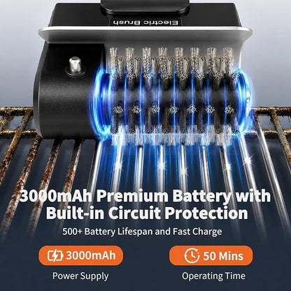 Electric Grill Brush for Outdoor, Rechargeable Cordless BBQ Grill Cleaner, 1100RPM Power Grill Cleaning Brush with 1 Brush Head & 2 Scouring Pad, Gifts for Men Dad