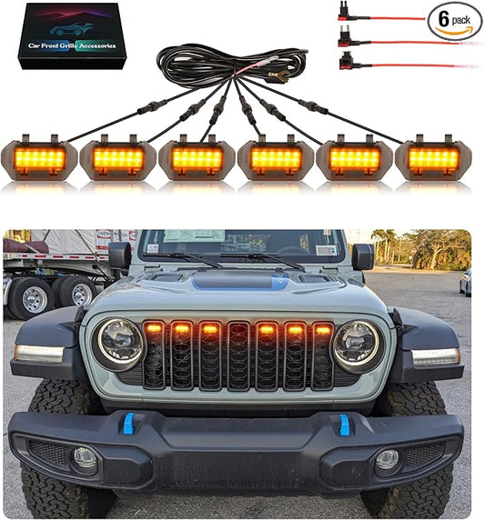 LED Grill Lights for Jeep Wrangler JL JLU Accessories 2024-2026, Amber | Direct-Snap Front Grille LED Accent Marker Lights, IP68 Waterproof, Enhanced Night Visibility, Raptor-Style Exterior Lighting