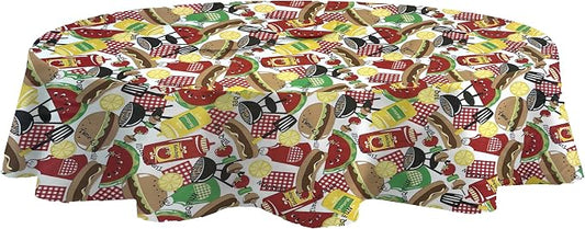 Newbridge Summer Memories Vinyl Tablecloth, 60 Inch x 84 Inch Oval | Retro Barbeque Print, Flannel Backing, Kitschy Nostalgic BBQ Print, Easy Care Indoor Outdoor Table Cover