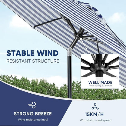Tempera Patio Market Outdoor Table Umbrella with Push Button Tilt and Crank, Large Sun Umbrella with Sturdy Pole & Fade Resistant Canopy, Easy to Set