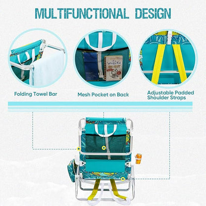 Old Bahama Bay Backpack Beach Chair 2 Pack, Aluminum Lightweight Reclining 5-Position Lounge Chair for Adults Heavy Duty Support 400 LBS Portable Folding with Cooler Bag Camping Chair for Sand Outdoor