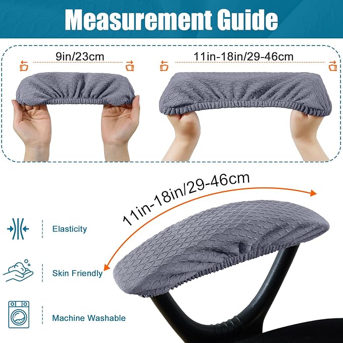Smiry Office Computer Chair Armrest Covers, 2PCs Anti-dust Arm Rest Pad | Removable Washable Desk Chair Arm Pad Covers, Grey
