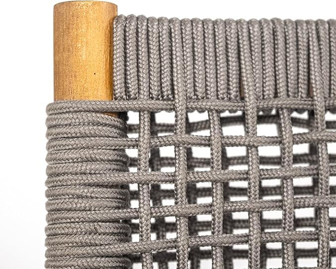 Christopher Knight Home Set of 2 Terry Farmhouse Country Patio Acacia Wood Dining Armchairs, Outdoor Side Chair with Rope Woven Backrest, Garden/Backyard Accent Chair with Cushions,Grey+Natural Brown