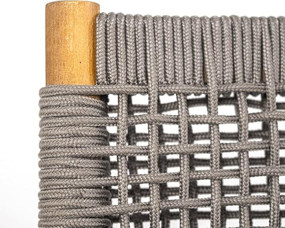 Christopher Knight Home Set of 2 Terry Farmhouse Country Patio Acacia Wood Dining Armchairs, Outdoor Side Chair with Rope Woven Backrest, Garden/Backyard Accent Chair with Cushions,Grey+Natural Brown