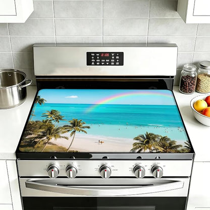 Tropical Palm Tree Stove Top Covers for Electric Stove,Summer Beach Glass Top Stove Cover, Heat Resistant Range Covers for Electric Stove,Washable Countertop Mat, 28 x 20 Inch