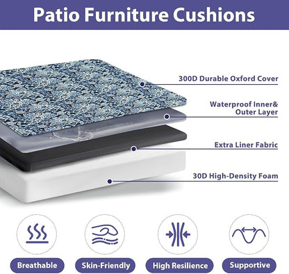 IPYNBAP Outdoor Chair Cushions Set of 4 -Waterproof Outdoor Seat Cushions for Patio Furniture, Patio Chair Cushion with Handle and Ties, Out Door Chair Pads,19x19x3-Square, Green Paisley
