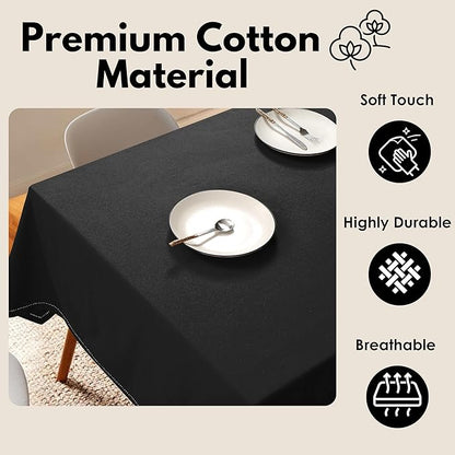 Farmhouse 52"x70" Tablecloth 100% Cotton Washable Rustic Rectangle Table Cover Decorative for Gifts, Dining, BBQ, Buffet Parties & Camping - Black