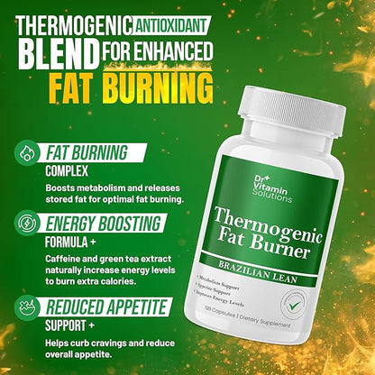 Thermogenic Fat Burner for Women and Men, 120 Count (4 Month Supply) - Appetite Suppressant for Weight Loss, Belly Fat Burner with Green Tea, Energy and Metabolism Booster, Non-GMO - Dr Vitamin