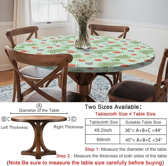 opstellen Fitted Round Tablecloth Waterproof Table Cloth Vinyl Indoor Outdoor Circle Coffee Cover for 36-44" Tables Dining Kitchen Home Gear Gifts Summer Fall Patio Picnic Camping Vacation Supplies