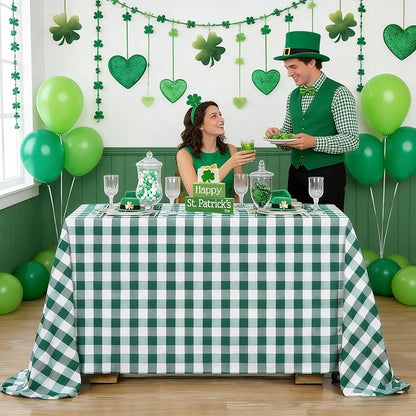 B-COOL Plaid Tablecloth Green White Easter St Patricks Day Checker Table Cloth Buffalo Rectangle Desk Cloth for Party Festival Indoor Outdoor Picnic Dinner Decor 56x120 Inch