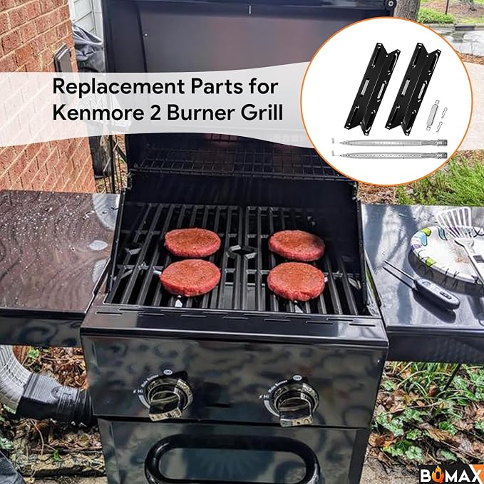 BQMAX Grill Parts for Kenmore 2 Burner Grill 146.23673310 146.16142210 | Porcelain Steel Heat Plate & Burner for Kenmore Grill Replacement Parts 146.23686310, for Members Mark 2 Burner MM-G2001-AB