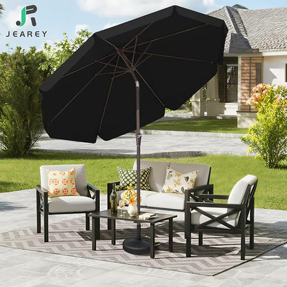 JEAREY 9 FT Patio Umbrella Outdoor, Table Umbrellas Market Umbrella w/Push Button Tilt/Crank, 8 Sturdy Ribs(black)