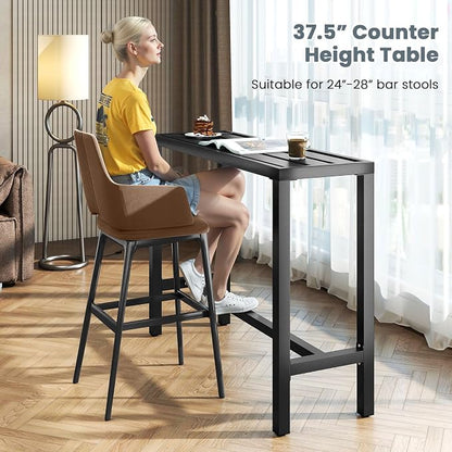 Giantex Outdoor Rectangle Bar Table with Counter Height, Slatted Top & Footrest, Heavy-Duty Metal Frame, 400Lbs Capacity, High Pub Table for Patio, Deck, Yard, Hot Tub, Balcony, Black (48")