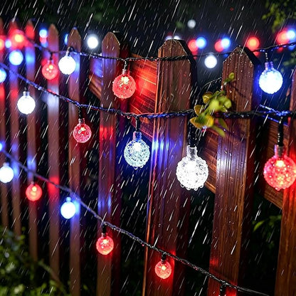Patriotic Red White Blue Solar String Lights Outdoor Waterproof IP65 9.3ft 20 LED Crystal Globe for 4th of July, Patio Backyard Porch Party Decor Camping (Red White Blue)