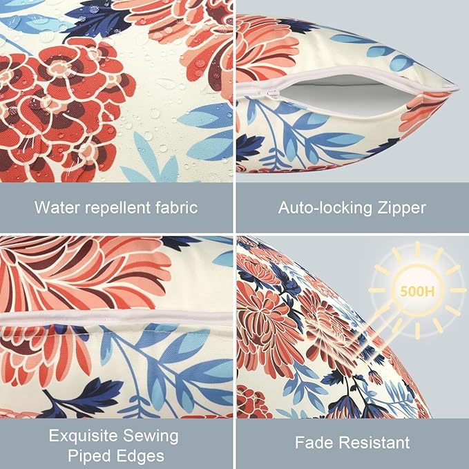 LVTXIII Outdoor/Indoor Pillow Covers, Patio Fade Resistant Throw Pillow Covers ONLY, Waterproof Farmhouse Accent Cushion Cases for Sofa Patio Couch Decoration 20"x20" Set of 2, Red Chrysanthemum